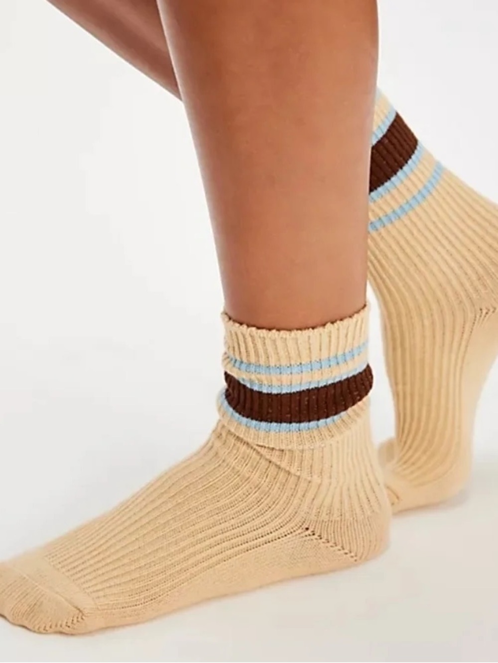 NWT Free People Sporty Slouch Socks Ivory Stripe, One Size